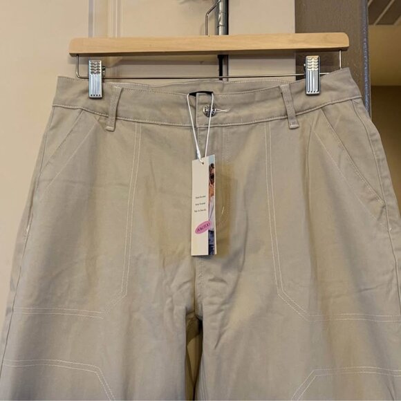 Women’s NWT Dokotoo Mid Waist Cargo Jeans Wide Leg Khaki Denim with Pkts-Size 12 - Picture 10 of 10